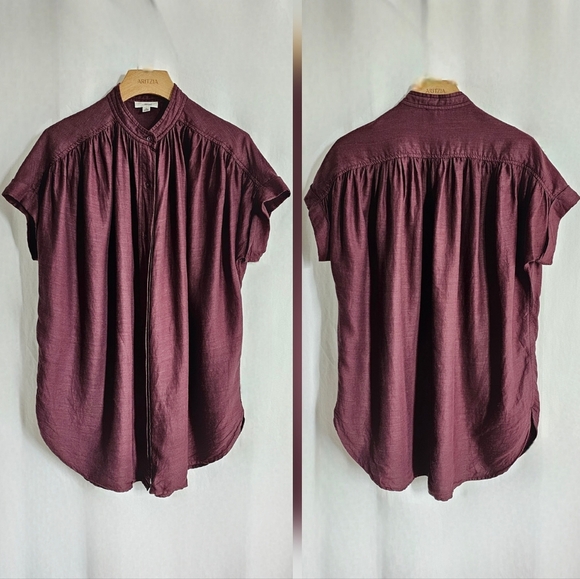 🇨🇦 Aritzia Wilfred Cabernet Wine Button-Up Bertillion Blouse - Picture 11 of 16